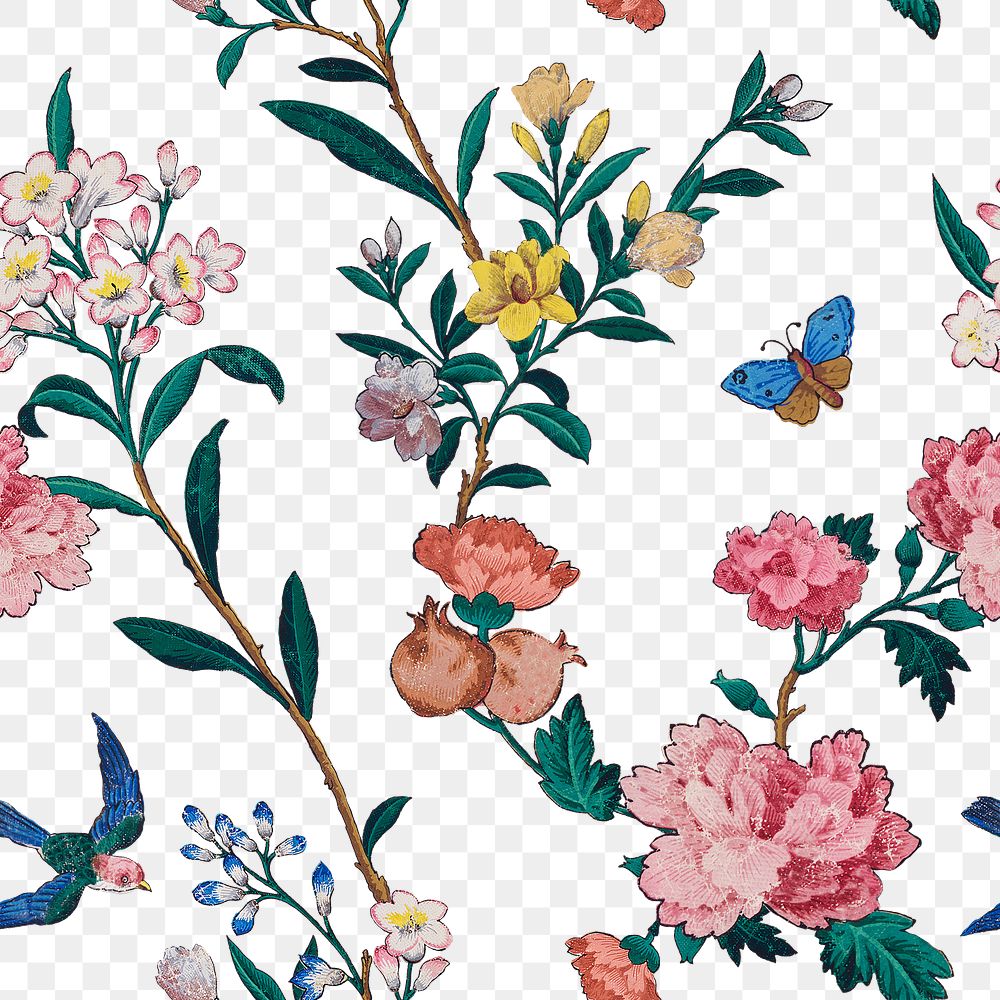 Png colorful botanical pattern transparent background