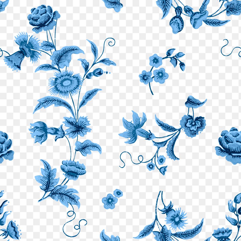Png blue botanical pattern transparent background