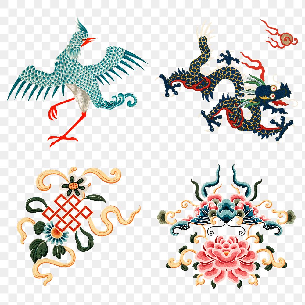 Chinese art png symbols decorative ornament set