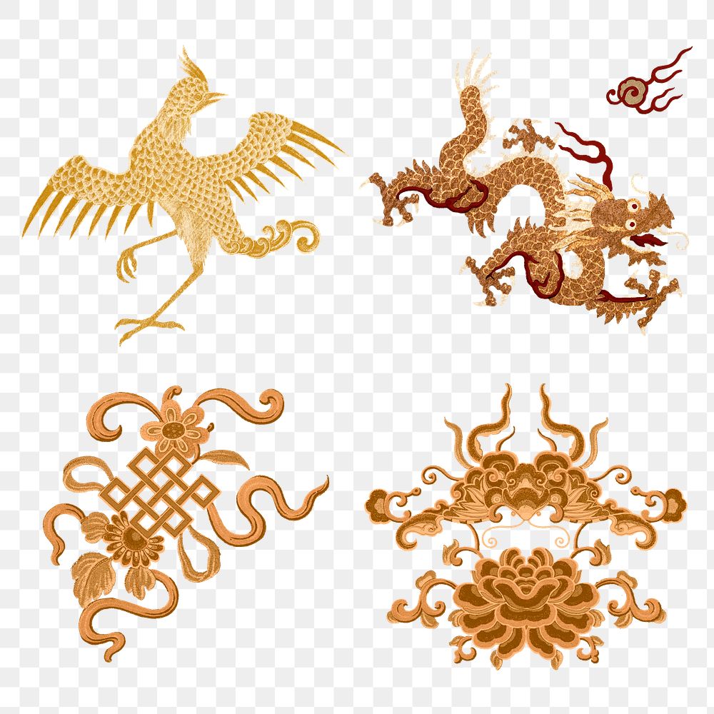 Chinese art gold png animal sticker decorative ornament collection