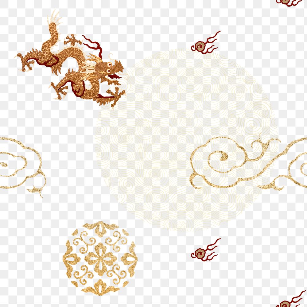 Chinese gold oriental symbol pattern png background seamless