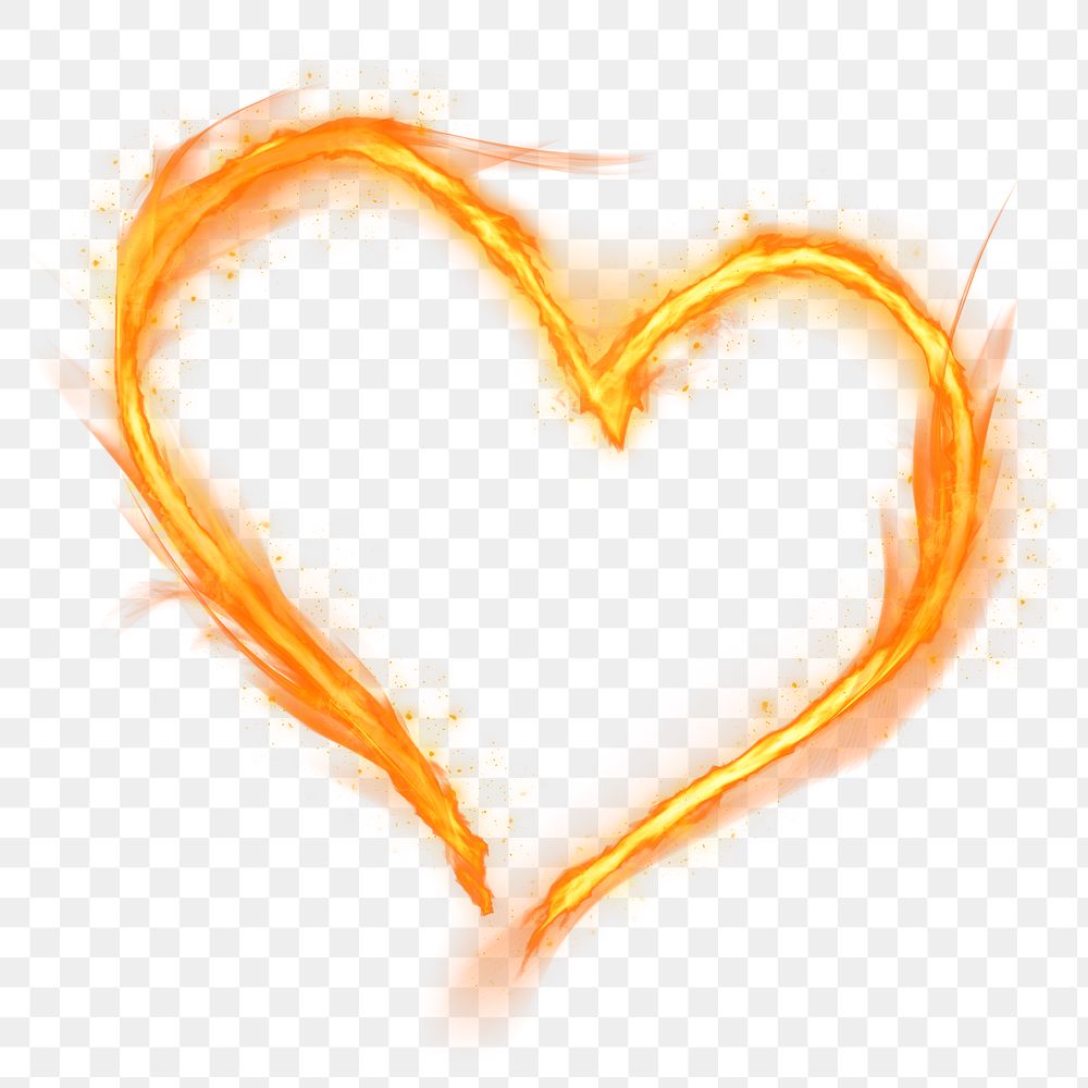 Png orange heart fire frame with transparent background