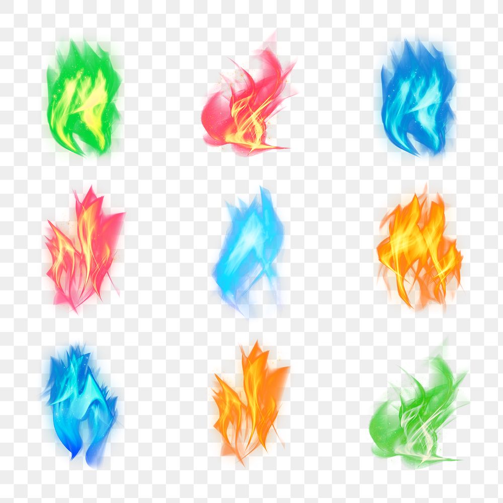 Png dramatic fire flame transparent graphic element collection
