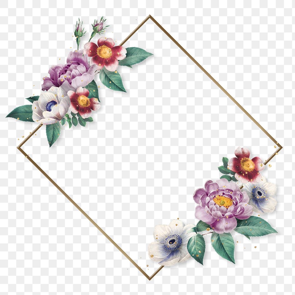 Floral purple decorated frame png watercolor illustration