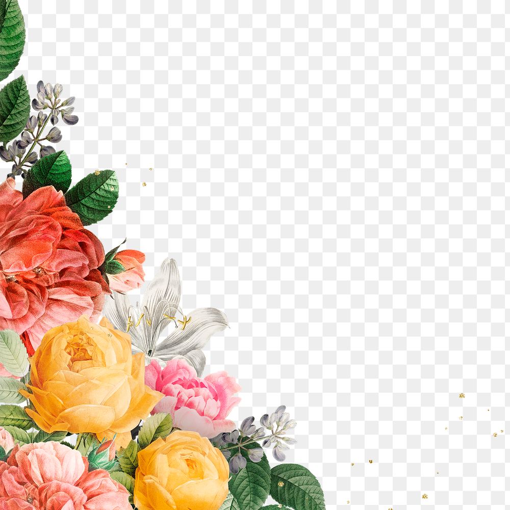 Luxury vintage colorful flowers png border watercolor illustration