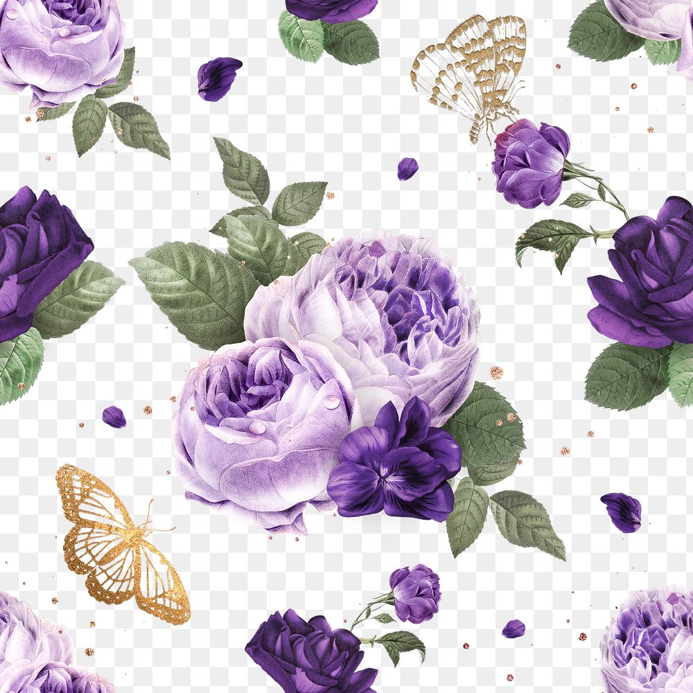 Classic purple peony png flowers vintage illustration