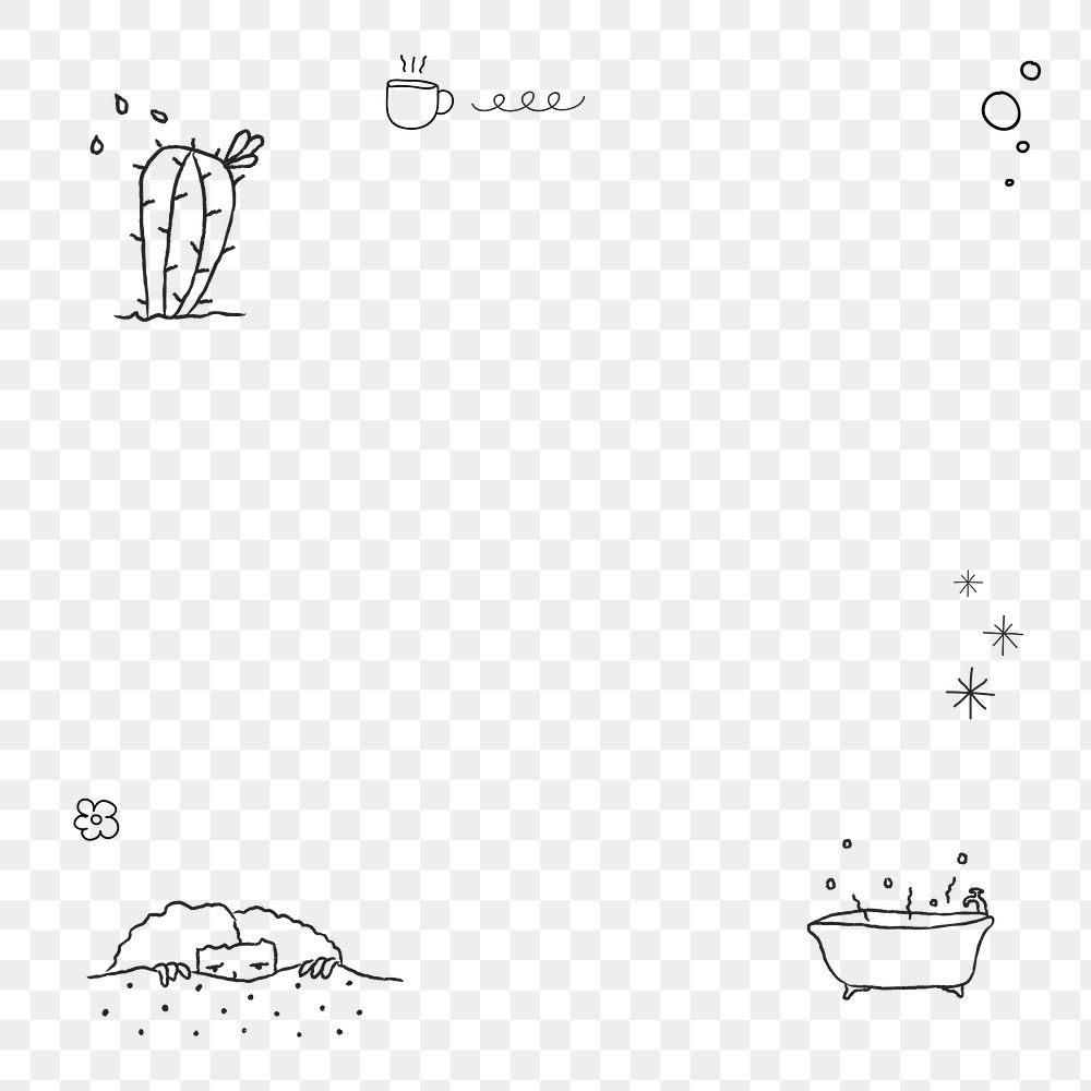 Hand drawn lifestyle frame png lazy Sunday cute doodle drawing