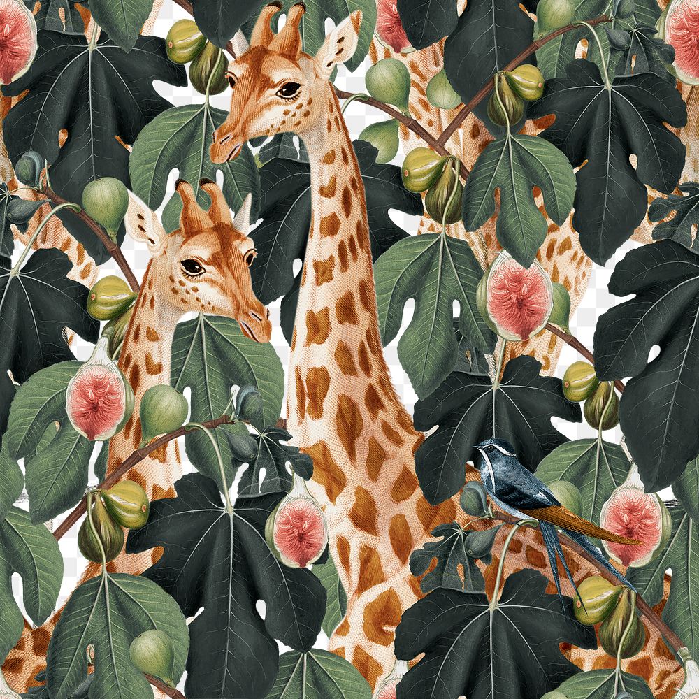 Giraffe seamless pattern png transparent background  in the jungle