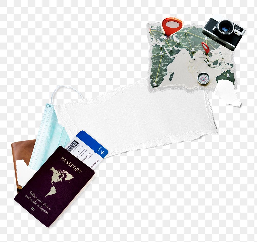 Safe traveling png after Covid 19 pandemic with blank note paper