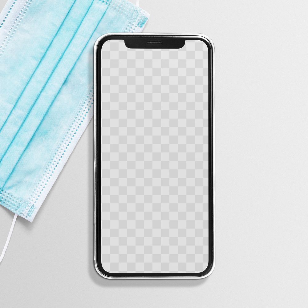 Smartphone png screen mockup with medical mask