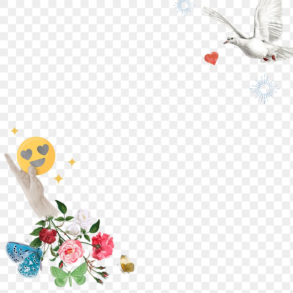 Floral border png with love birds social media remix