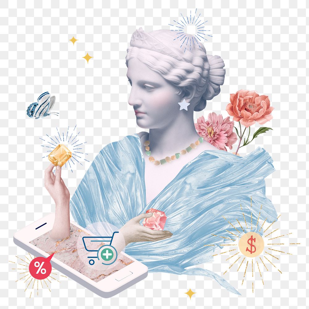 Png online shopping with Greek goddess statue aesthetic mixed media
