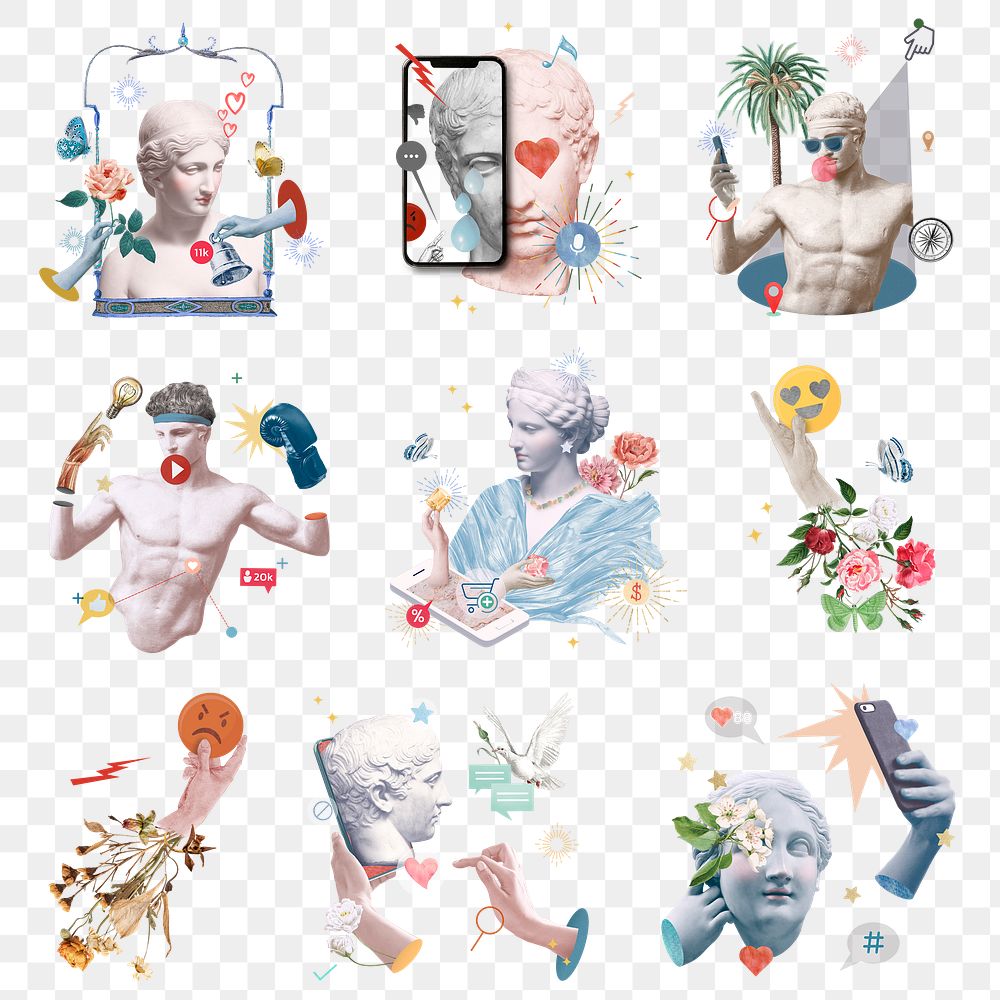 Aesthetic png social media addiction Greek marble statue theme collection