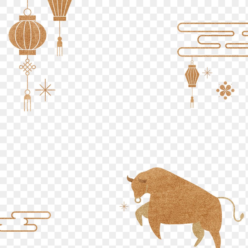 Year of ox png golden border with design space