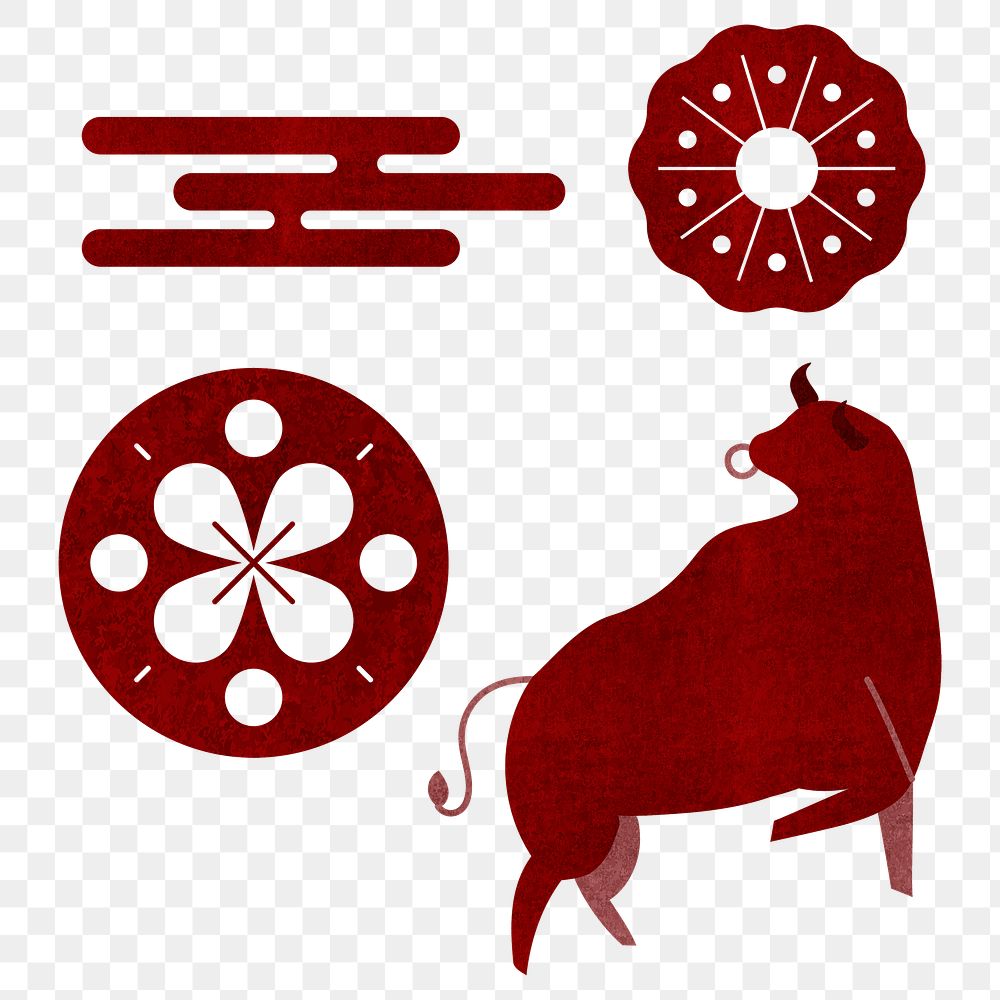 Lunar New Year 2021 png Ox Year stickers set