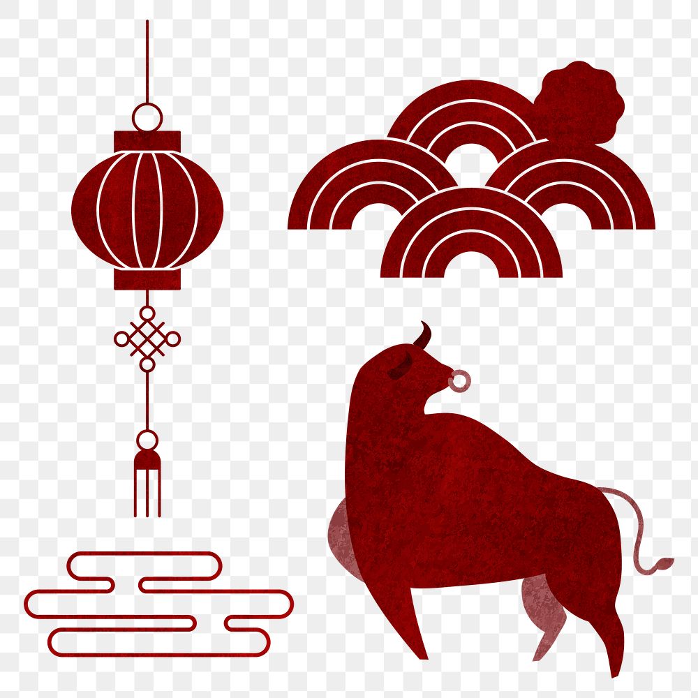 Lunar New Year 2021 png Ox Year stickers set