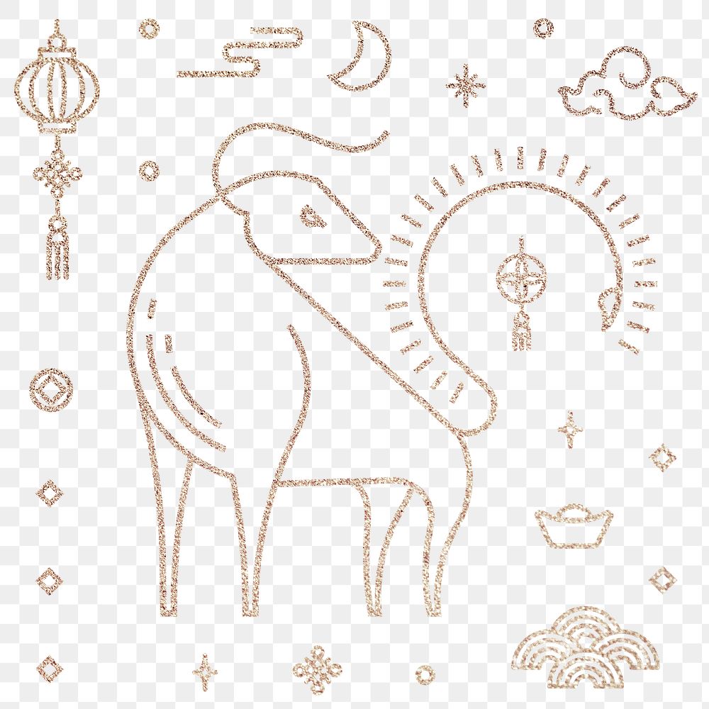 Chinese Ox Year gold png design elements collection