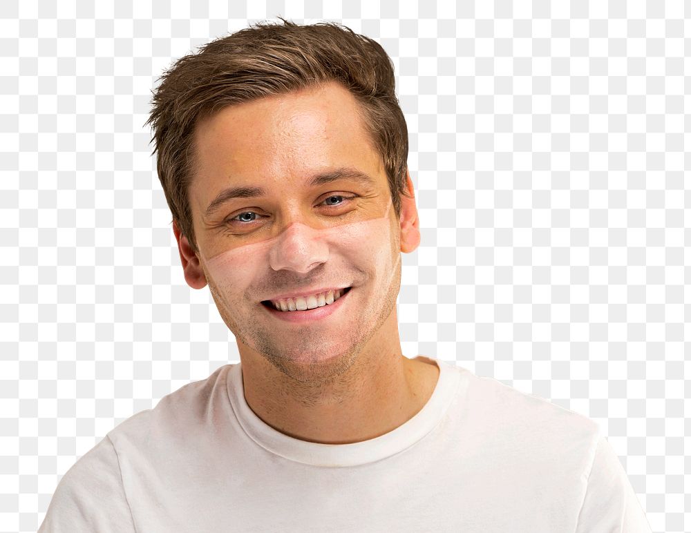 Man face mockup on with mask tan line on transparent background