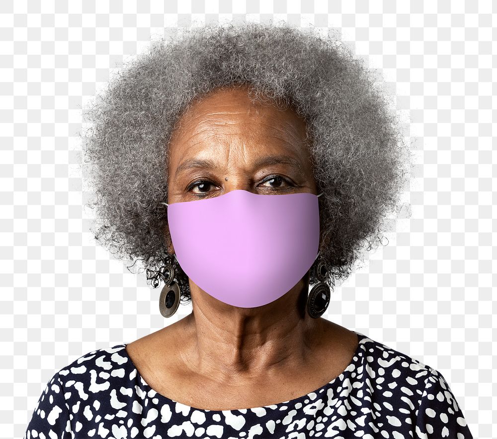 Mature woman wearing mask png for Covid-19 prevention campaign