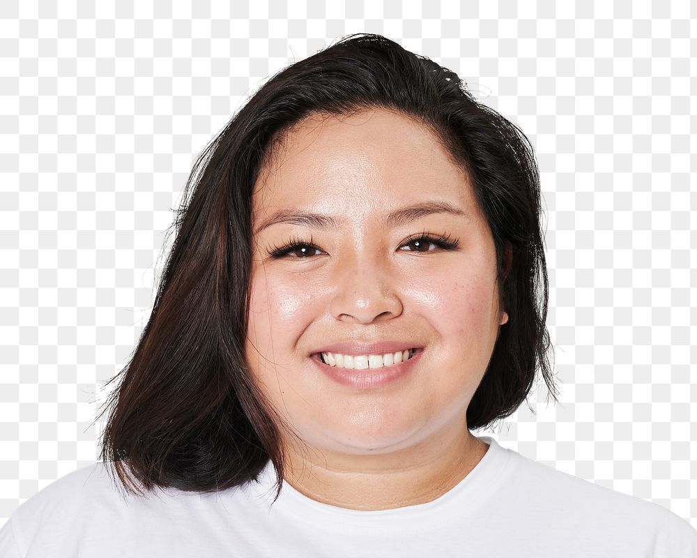Asian young woman png transparent, happy face portrait