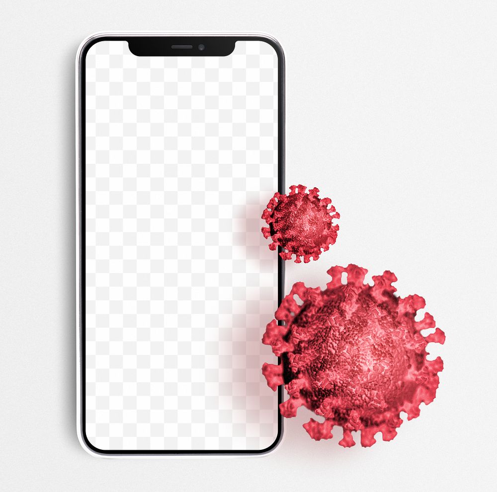 Smartphone png screen mockup with coronavirus