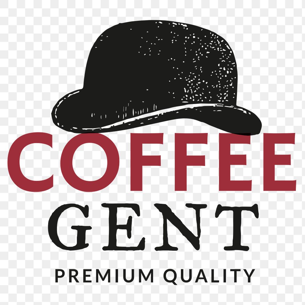Png coffee shop logo business corporate identity with text and retro bowler hat