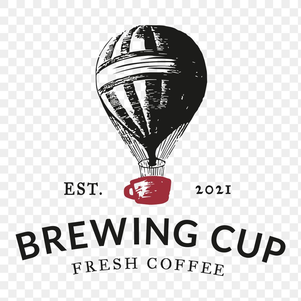 Coffee shop logo png business corporate identity with text and hot air balloon