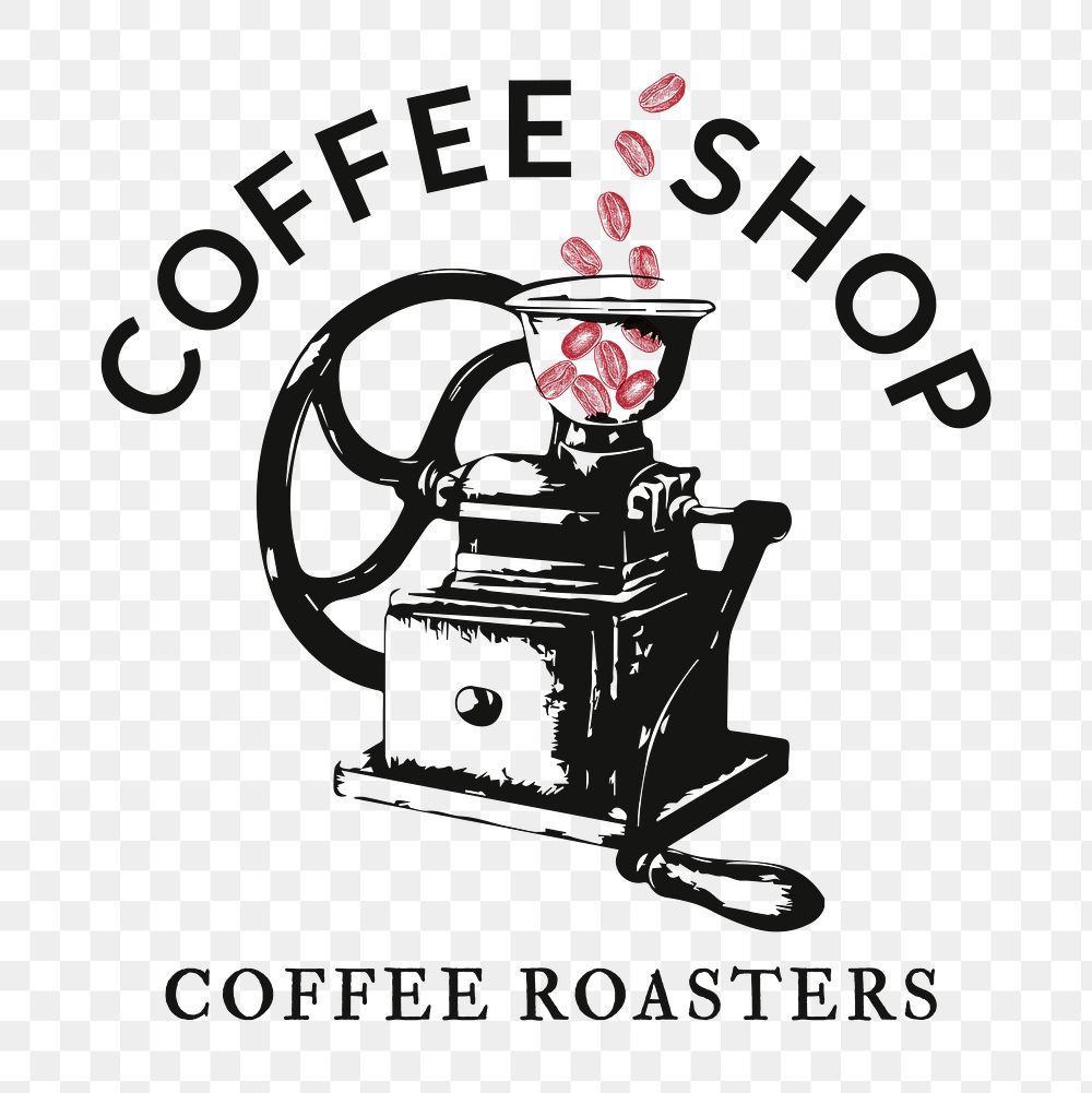 Coffee shop logo png business corporate identity with text and retro manual coffee grinder