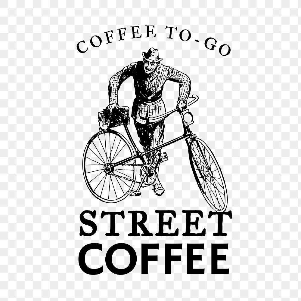 Png coffee shop logo business corporate identity with text and bicycle