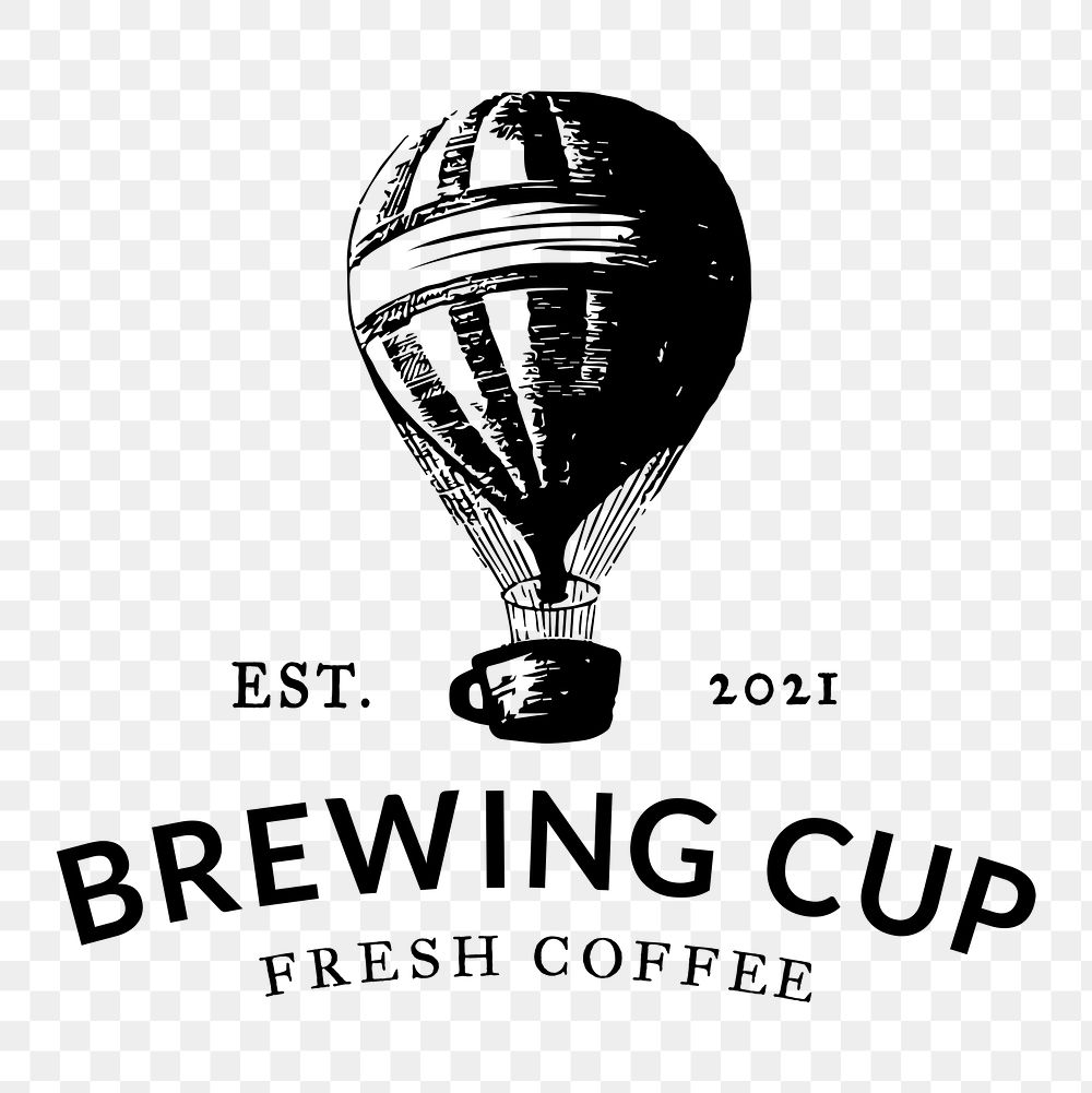 Png coffee shop logo business corporate identity with text and hot air balloon