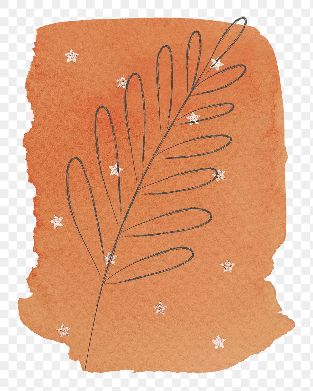 Png doodle leaf with orange brush transparent background