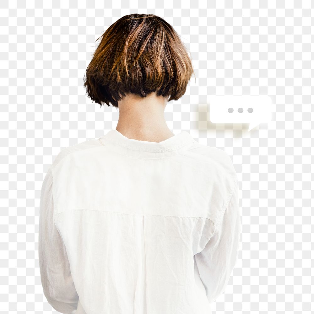 Woman texting rear view png for social addiction advertisement
