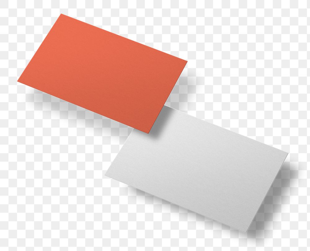 Png orange business card mockup in front and rear view on transparent background