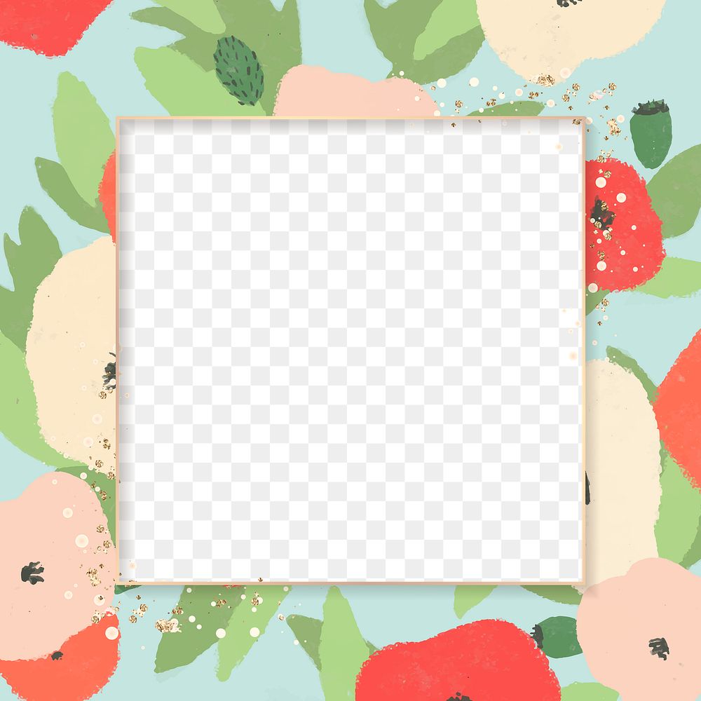Png transparent frame with colorful poppy hand drawn