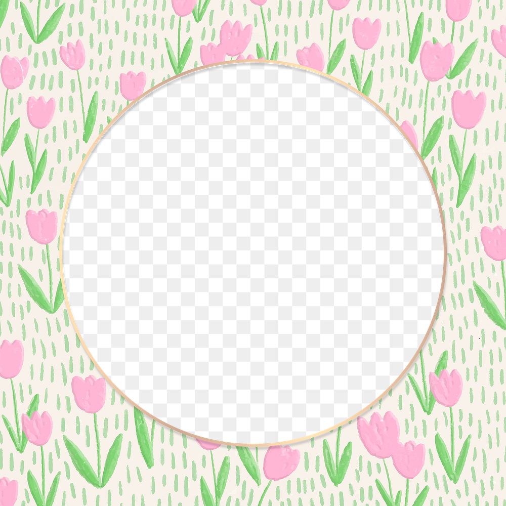 Png round frame with blooming tulip background
