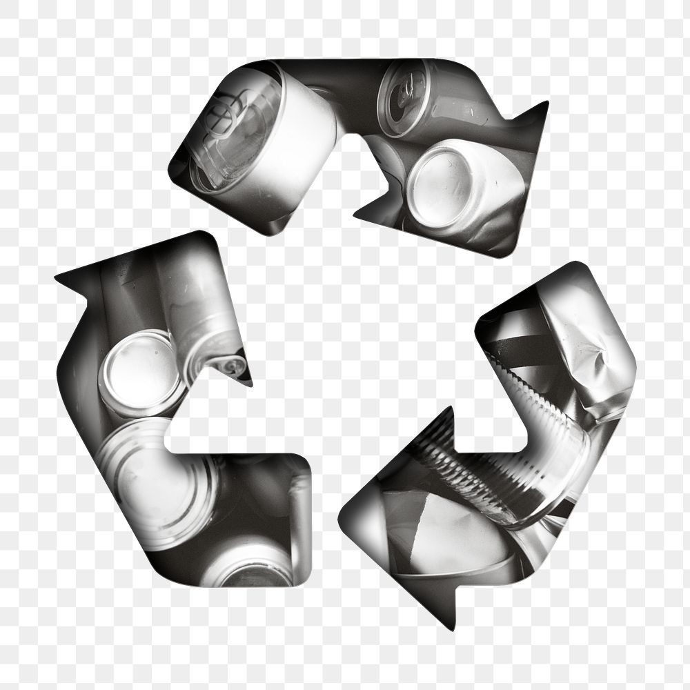 Png recycling symbol with used cans black and white remix