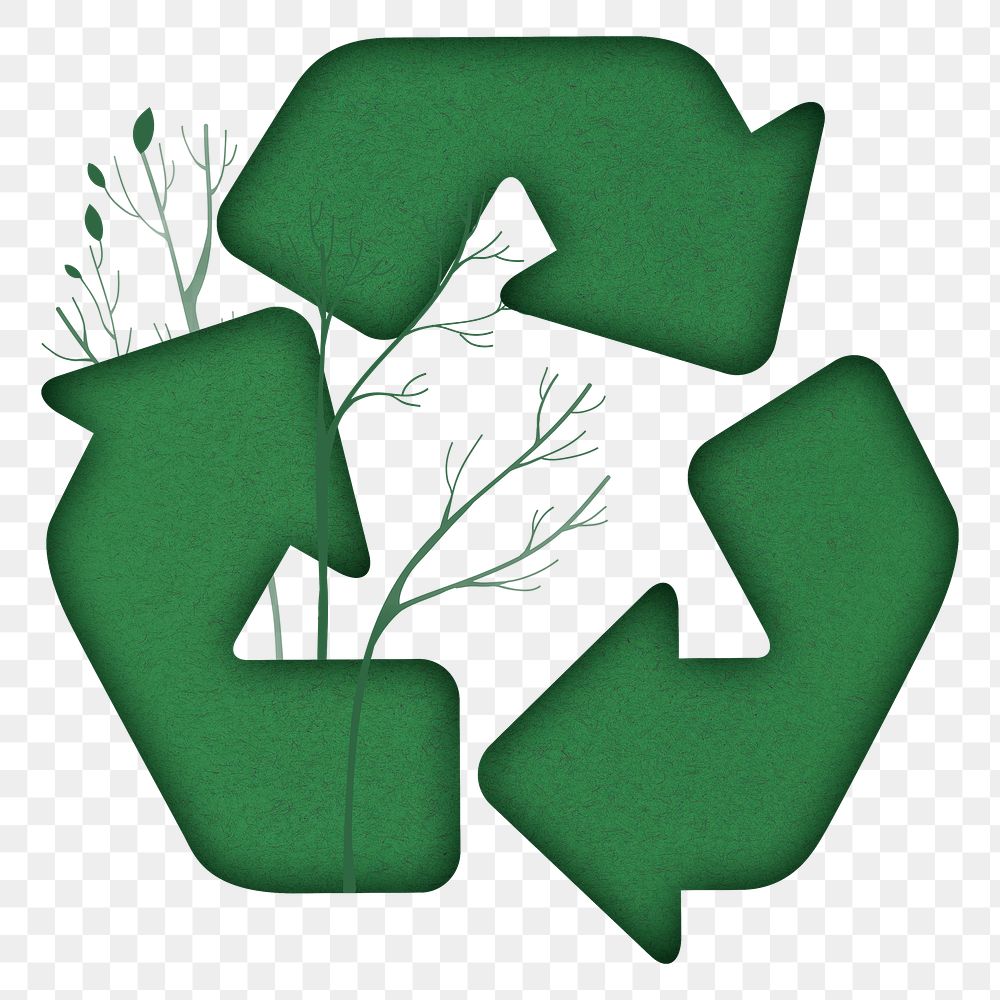 Png green recycling icon with growing trees