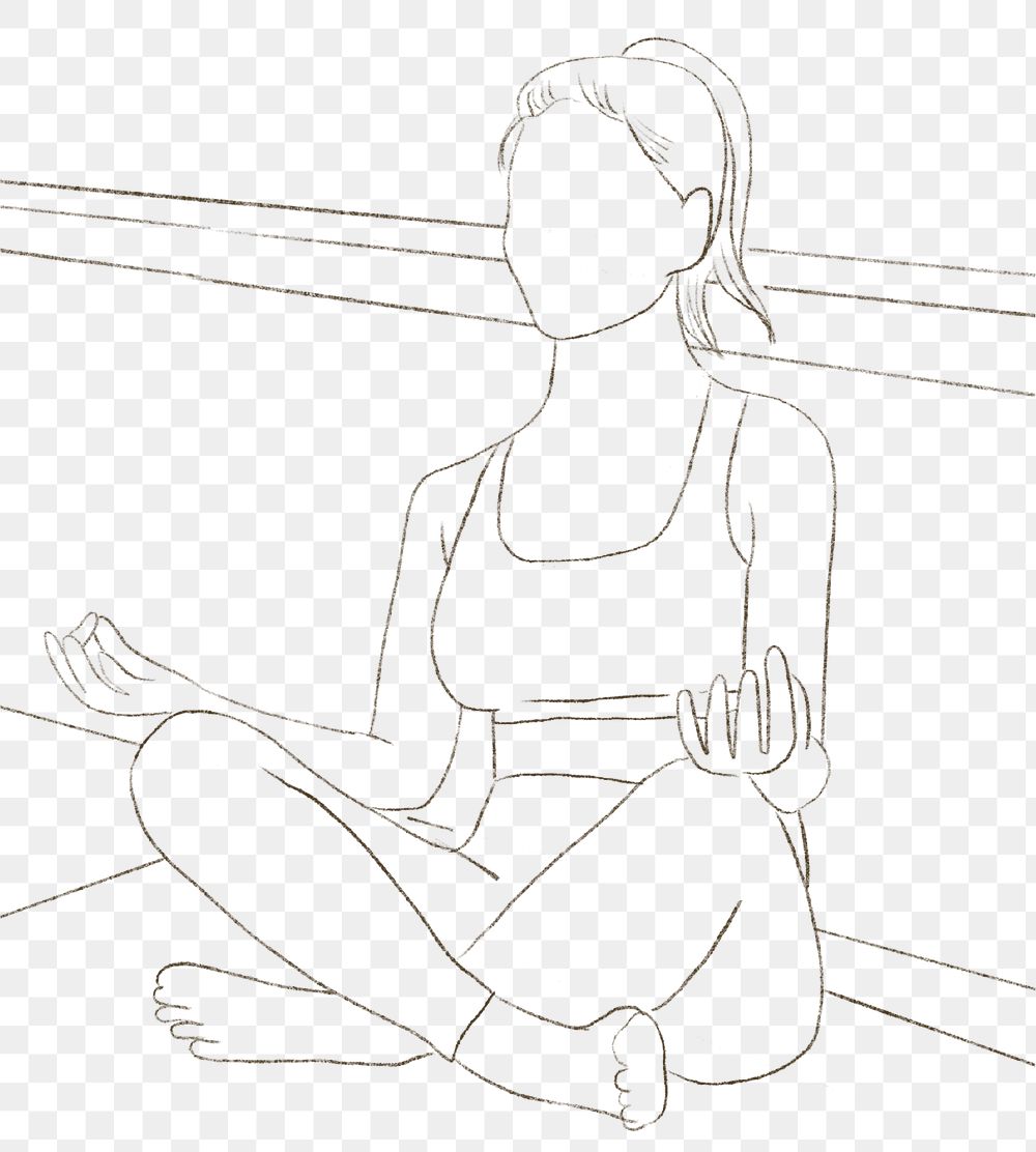 PNG yoga and meditation simple line drawing