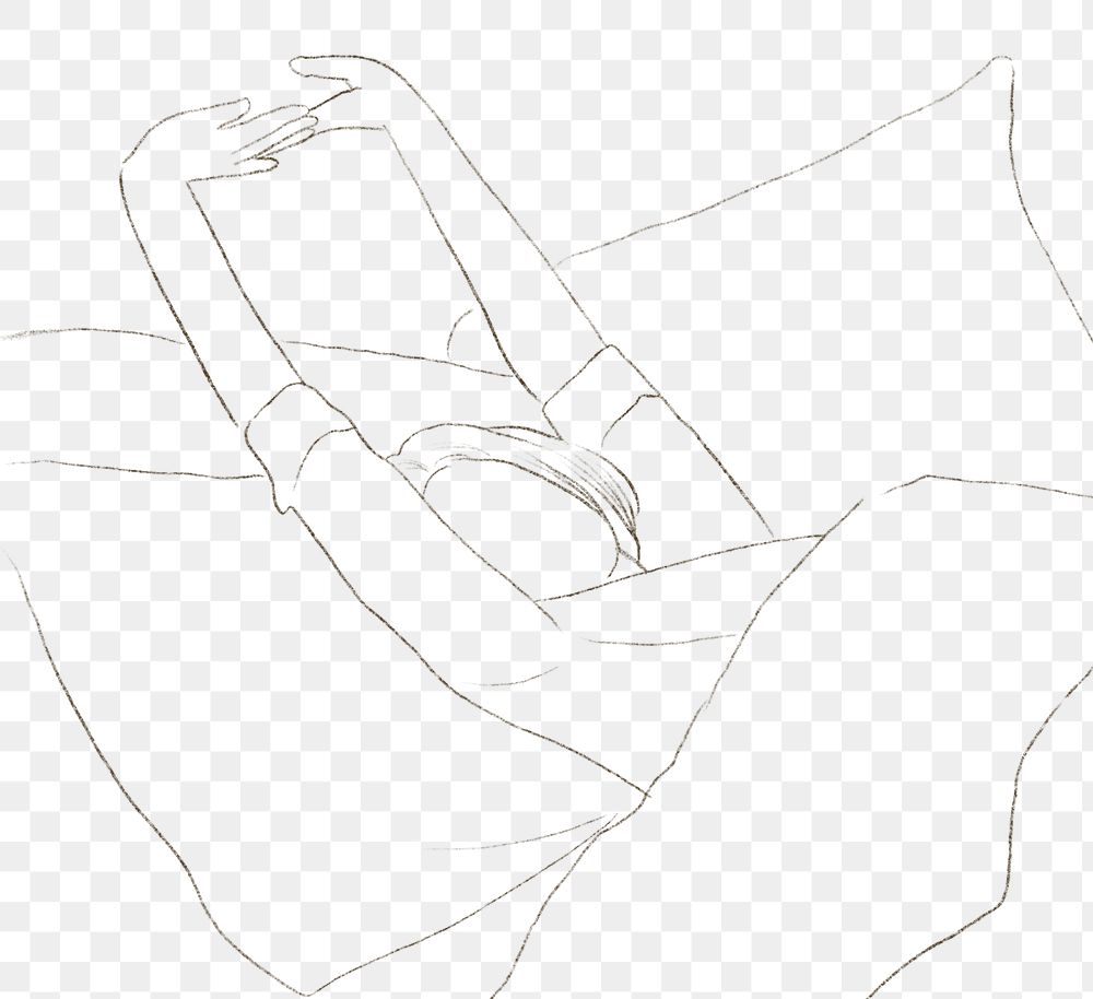 PNG morning in bed simple line drawing