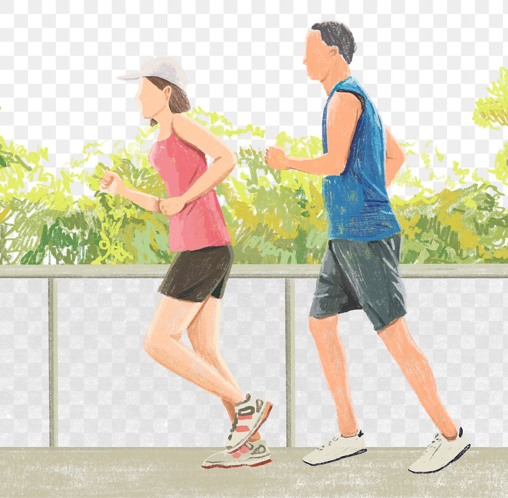 PNG exercise and healthy lifestyle color pencil illustration