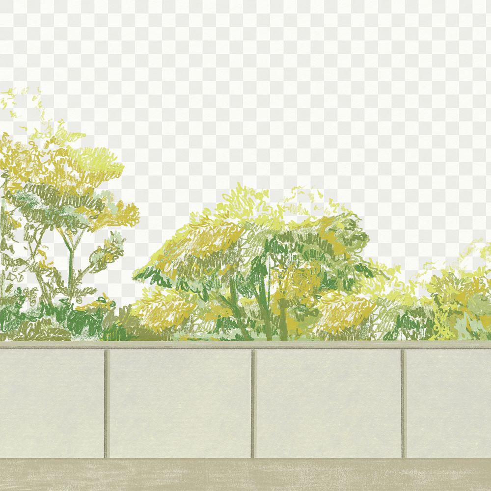 PNG green trees  transparent background color pencil illustration