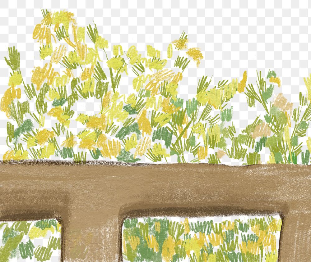 PNG green bushes color pencil illustration border