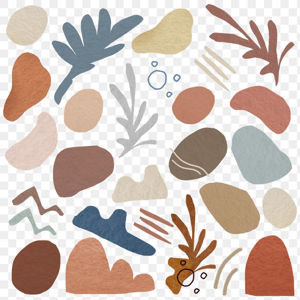 Png abstract shape sticker set in earth tone design on transparent background