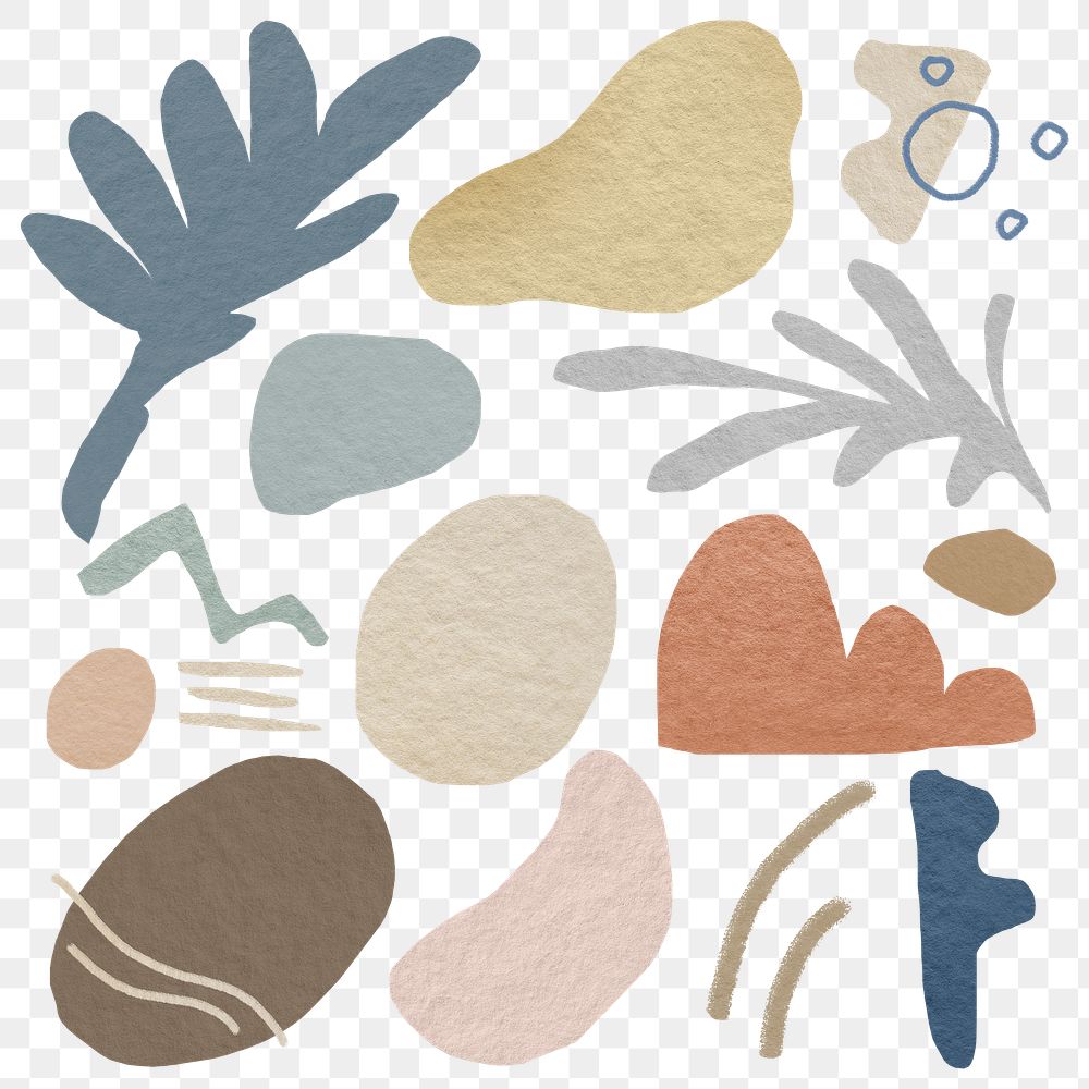 Png abstract shape sticker set in earth tone design on transparent background