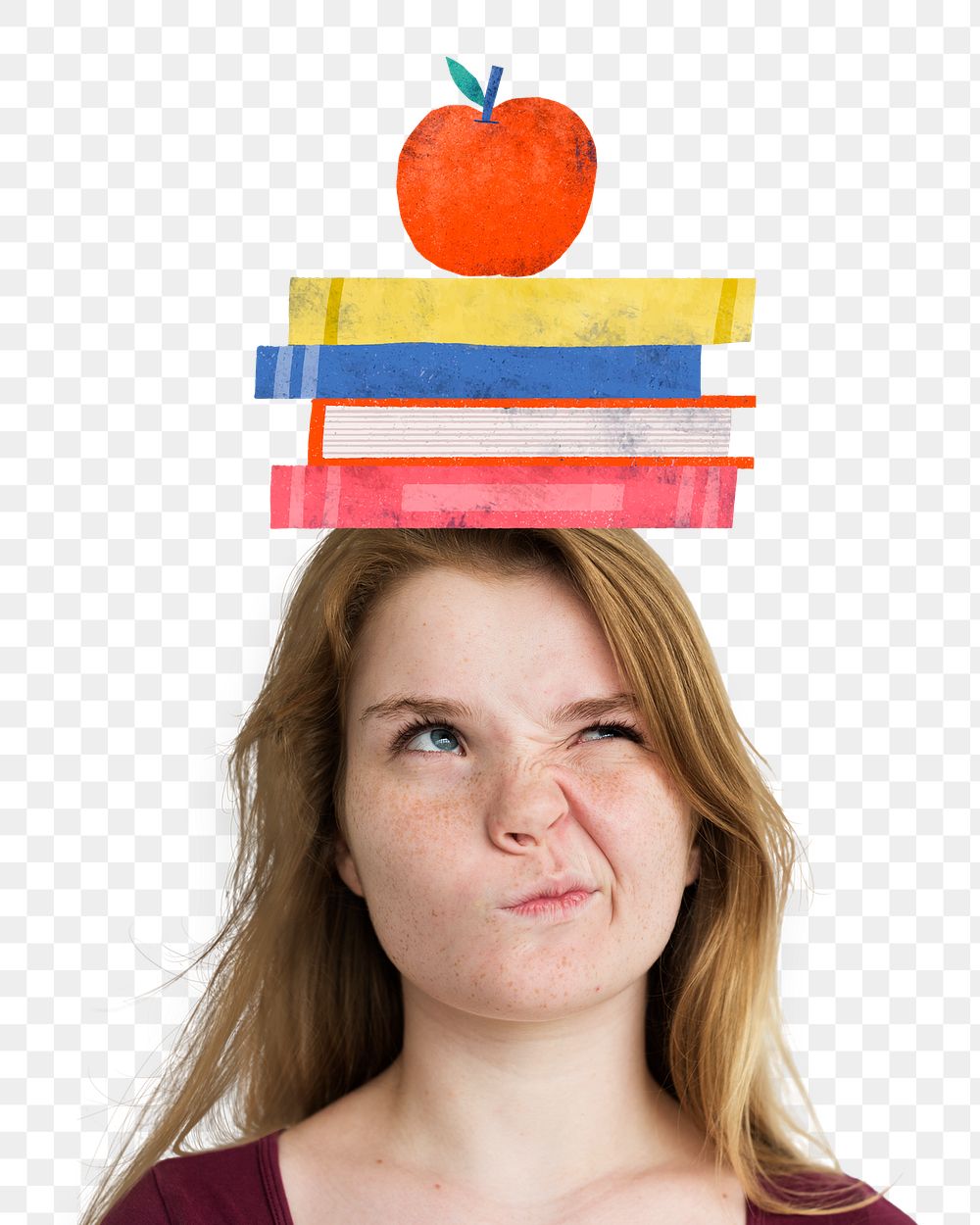 Woman png with book stack on her head