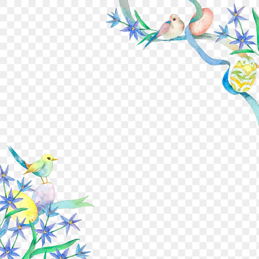 Png Easter Festival frame with cute little birds and egg illustration 