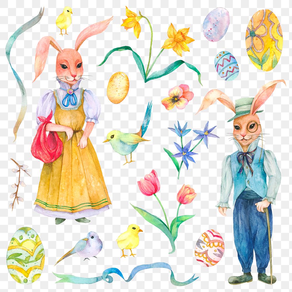 Png lovely Easter bunny in the garden design element collection