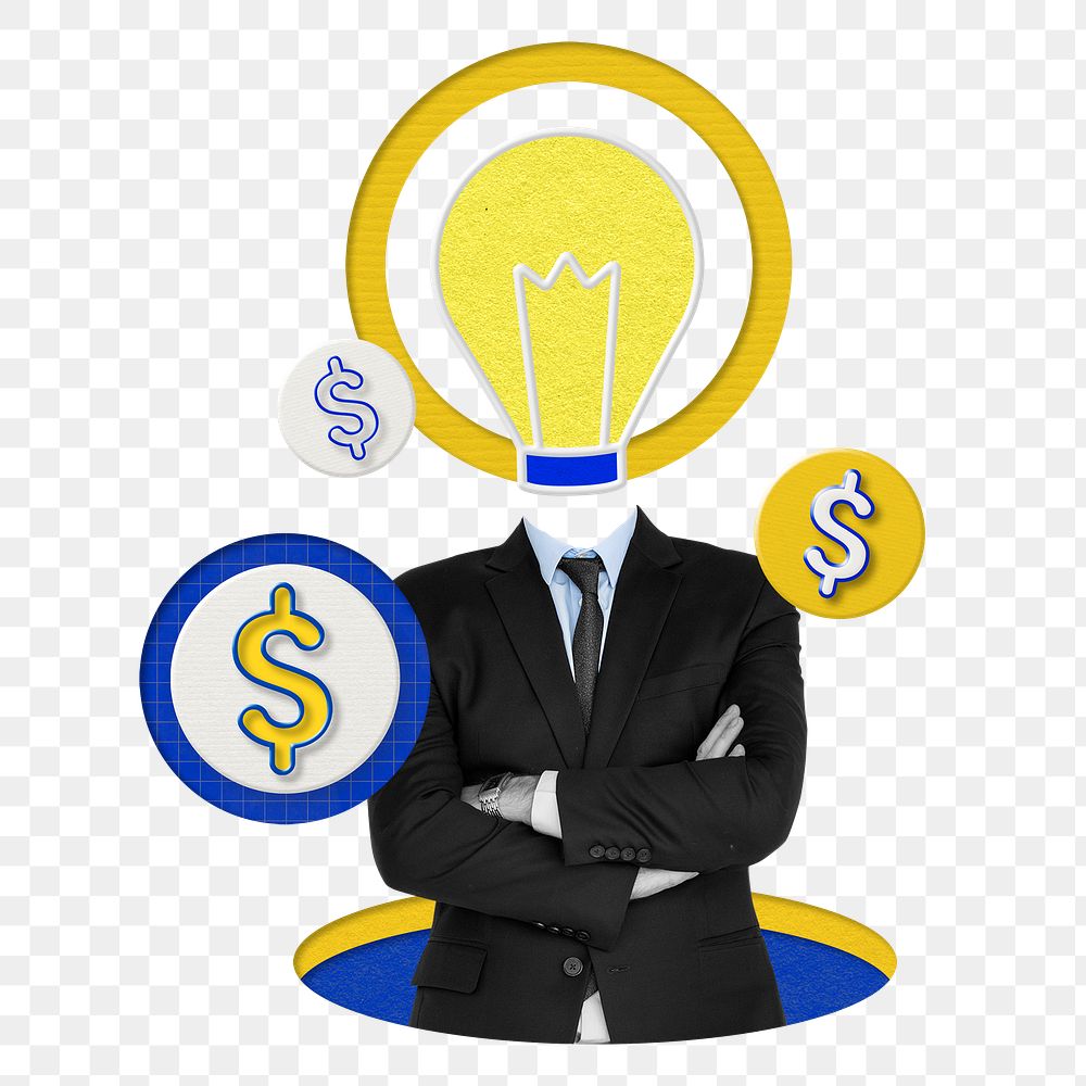Png creative businessman with light bulb for growth marketing idea remixed media