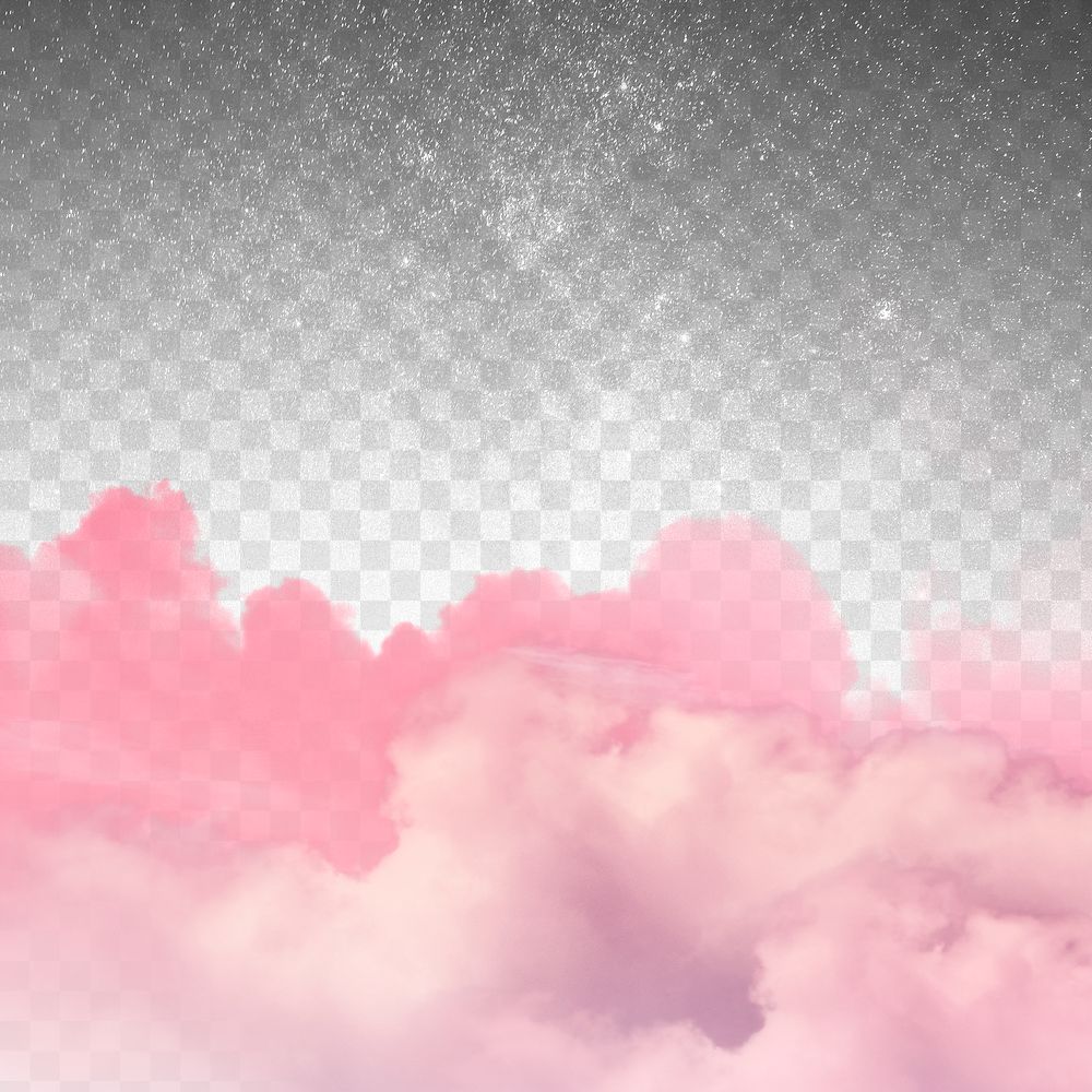 Pink cloud png on transparent galaxy background