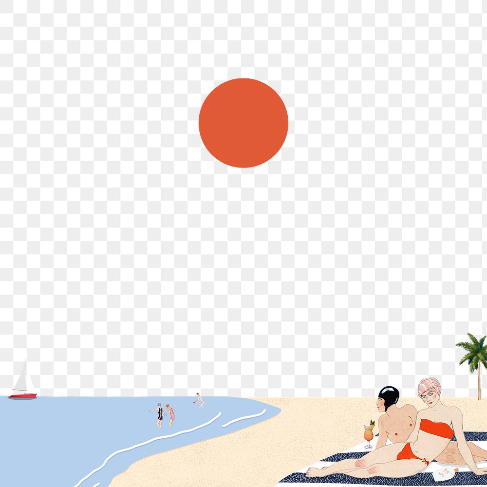 People png relaxing on the beach transparent background, remixed from artworks by George Barbier
